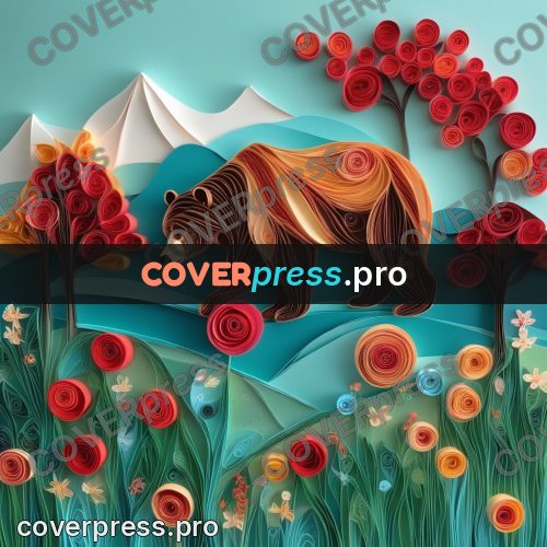 Paper quilling design: bear on a meadow with berries