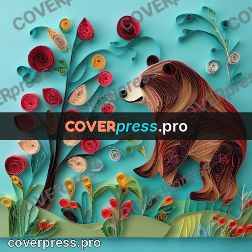 Paper quilling design: bear on a meadow with berries