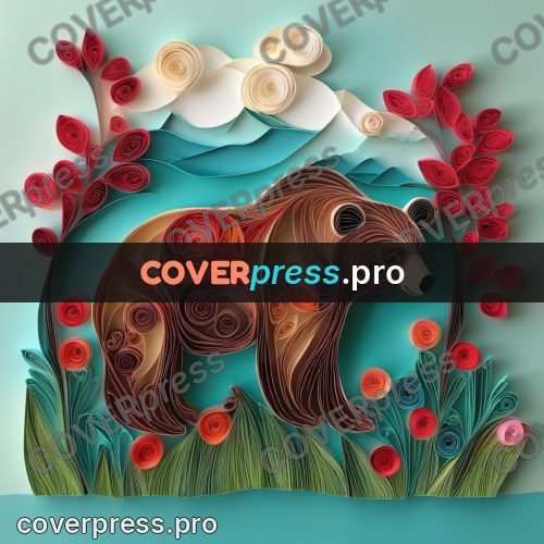 Paper quilling design: bear on a meadow with berries