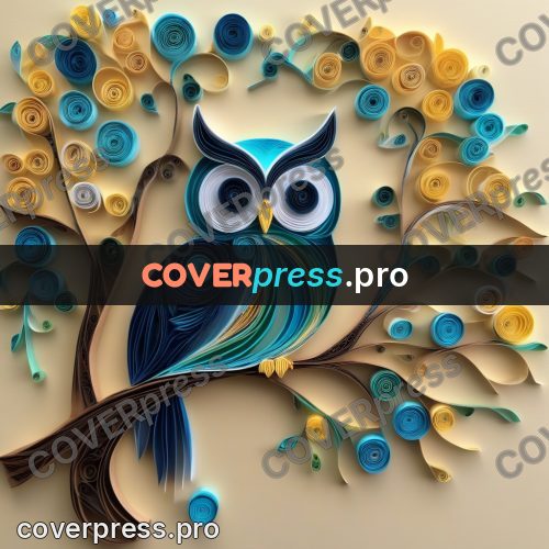 Paper quilling design: owl on a branch with coils