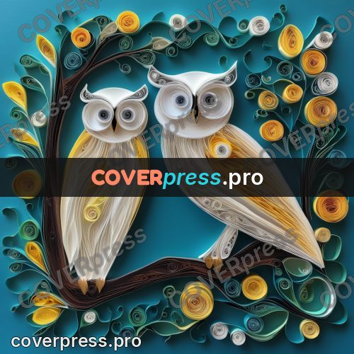 Paper quilling design: owl on a branch with coils