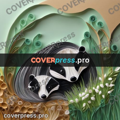 Paper quilling design: badger in the grass