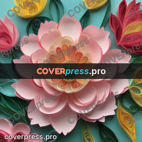 Paper quilling design: pink peony with wide petals