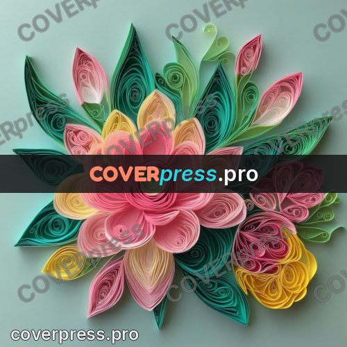 Paper quilling design: pink peony with wide petals