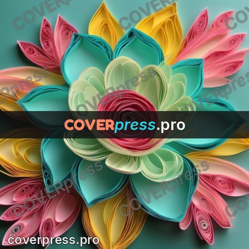 Paper quilling design: pink peony with wide petals