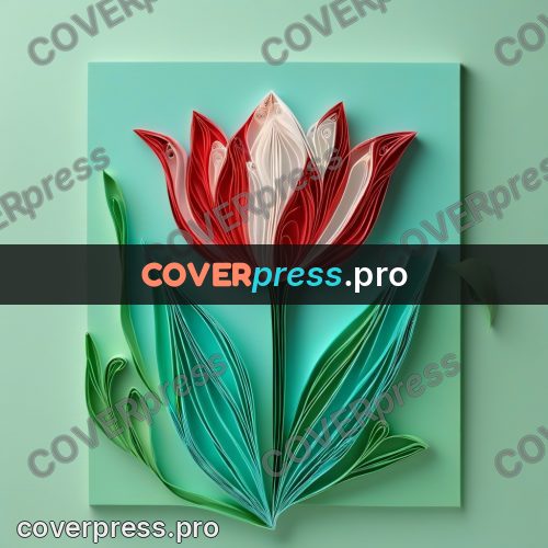 Paper quilling design: red tulip on a green stem