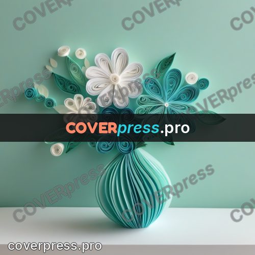 Paper quilling design: vase with white flowers