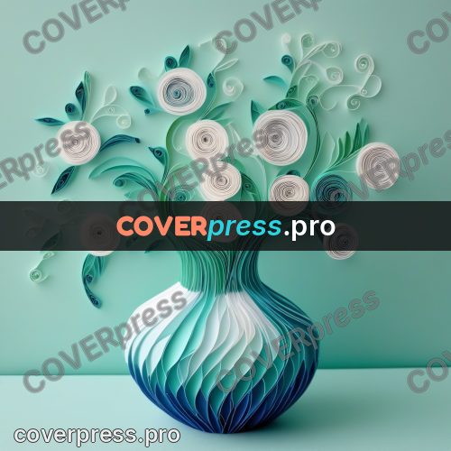 Paper quilling design: vase with white flowers