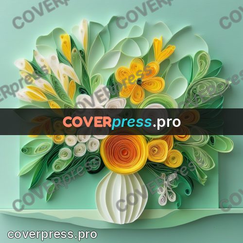Paper quilling design: bouquet of white and yellow flowers