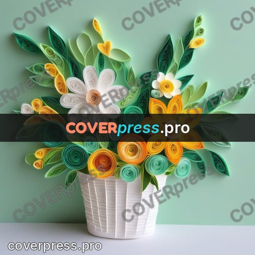 Paper quilling design: bouquet of white and yellow flowers