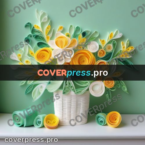 Paper quilling design: bouquet of white and yellow flowers