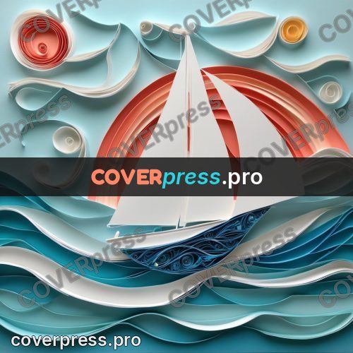 Paper quilling design: sailboat on layered waves