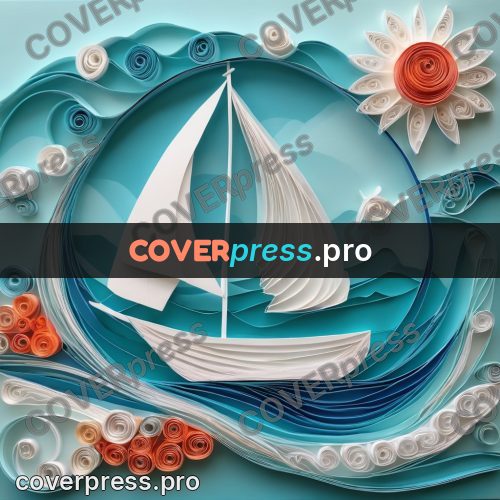 Paper quilling design: sailboat on layered waves
