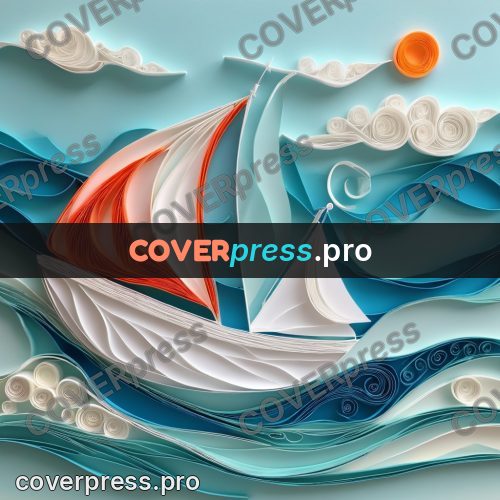 Paper quilling design: sailboat on layered waves
