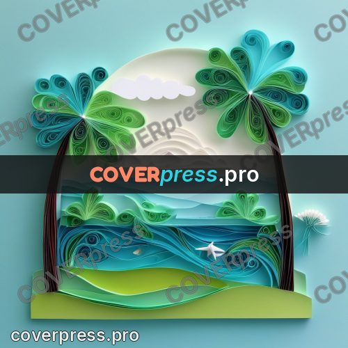 Paper quilling design: island with palms by water