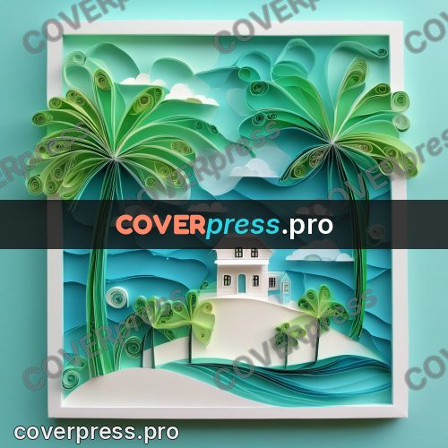 Paper quilling design: island with palms by water
