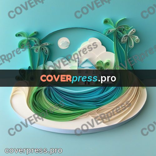 Paper quilling design: island with palms by water
