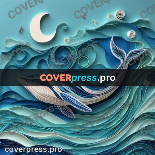 Paper quilling design: whale in night water