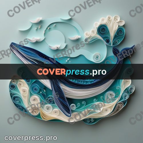 Paper quilling design: whale in night water