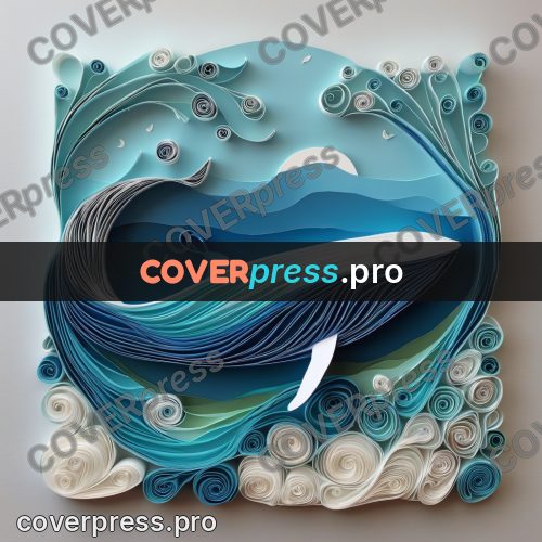 Paper quilling design: whale in night water