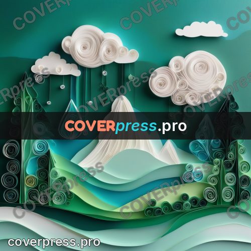 Paper quilling design: white cloud over a dark forest