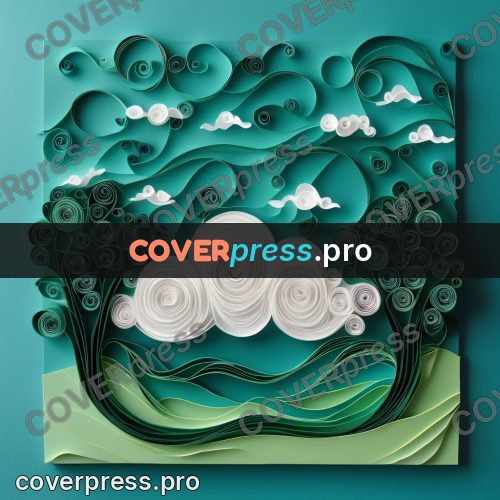 Paper quilling design: white cloud over a dark forest