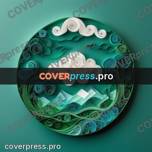 Paper quilling design: white cloud over a dark forest