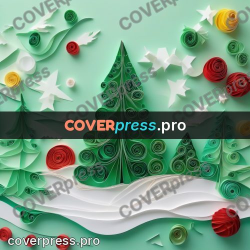 Paper quilling design: christmas tree with red baubles