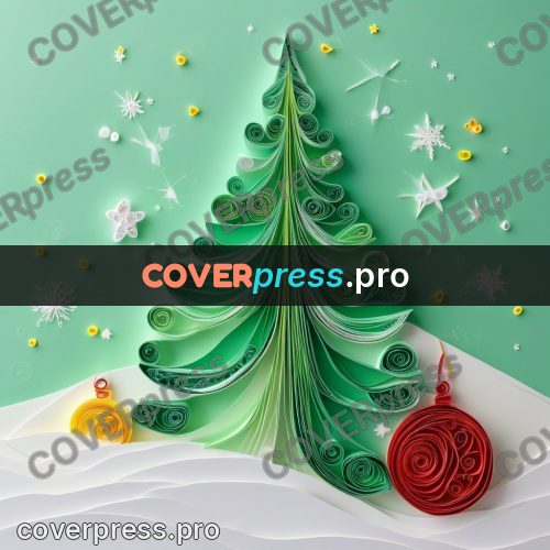 Paper quilling design: christmas tree with red baubles