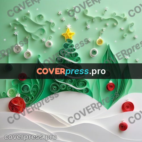 Paper quilling design: christmas tree with red baubles