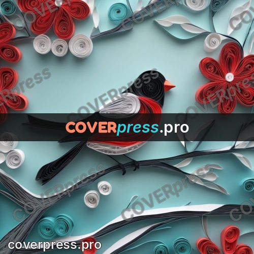Paper quilling design: bullfinch on a berry branch