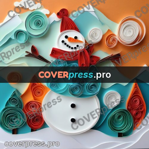 Paper quilling design: snowman in a scarf and hat