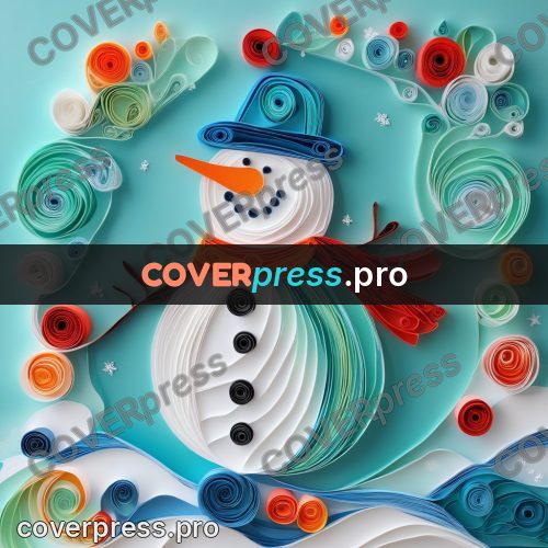 Paper quilling design: snowman in a scarf and hat