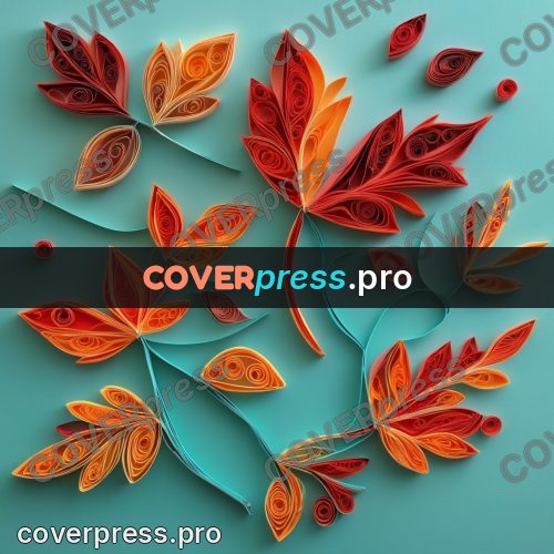 Paper quilling design: orange and red leaf