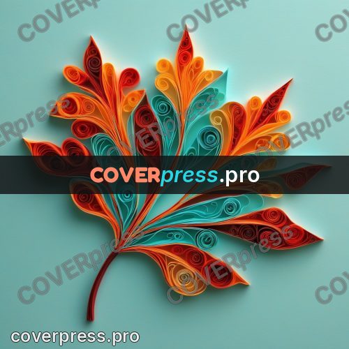 Paper quilling design: orange and red leaf