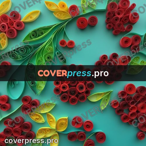 Paper quilling design: red berries among leaves