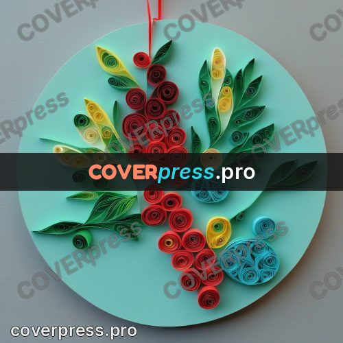 Paper quilling design: red berries among leaves