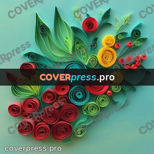 Paper quilling design: red berries among leaves