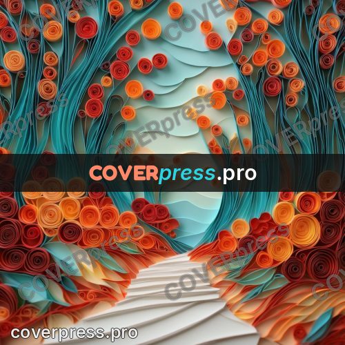 Paper quilling design: autumn alley with a path