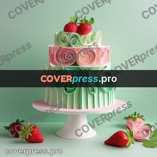 Paper quilling design: cake on a stand with strawberries