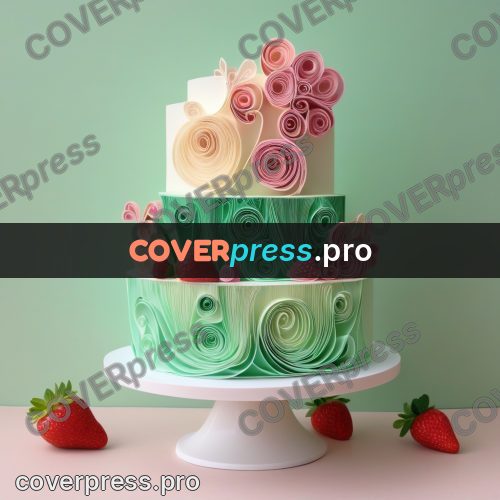 Paper quilling design: cake on a stand with strawberries