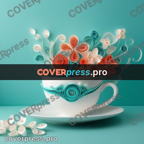 Paper quilling design: cup and saucer with flowers