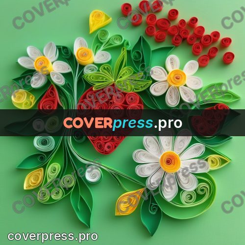 Paper quilling design: large strawberry among leaves