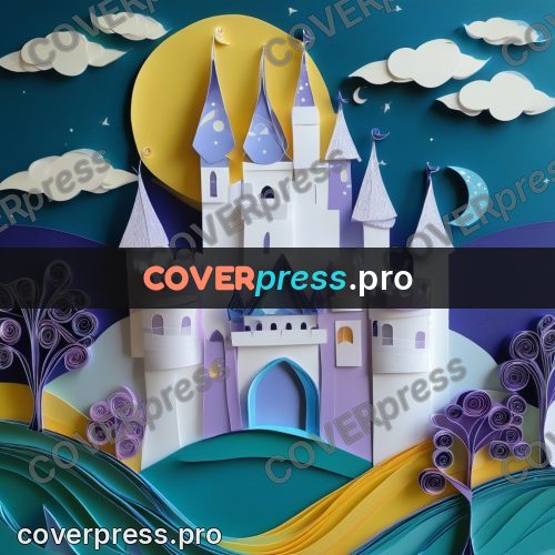 Paper quilling design: castle with towers on a hill