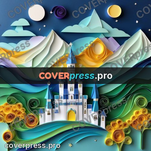 Paper quilling design: castle with towers on a hill