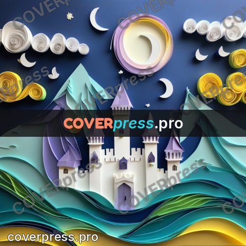 Paper quilling design: castle with towers on a hill