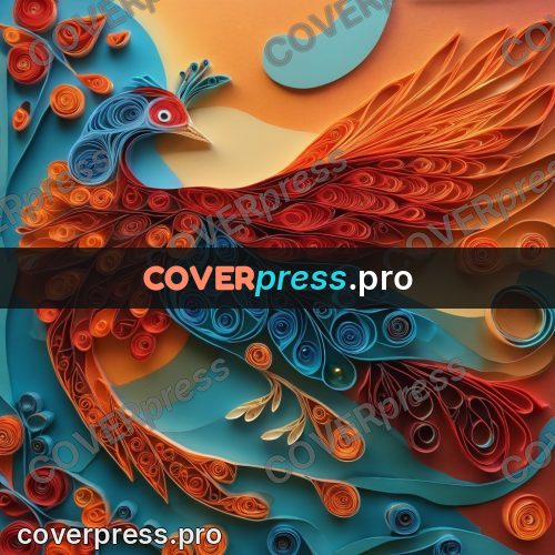 Paper quilling design: firebird with a long tail