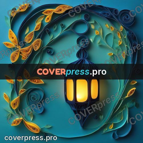 Paper quilling design: lantern with a yellow flame
