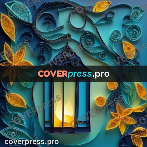 Paper quilling design: lantern with a yellow flame
