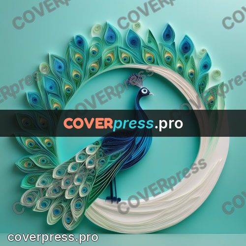 Paper quilling design: peacock with a spread tail